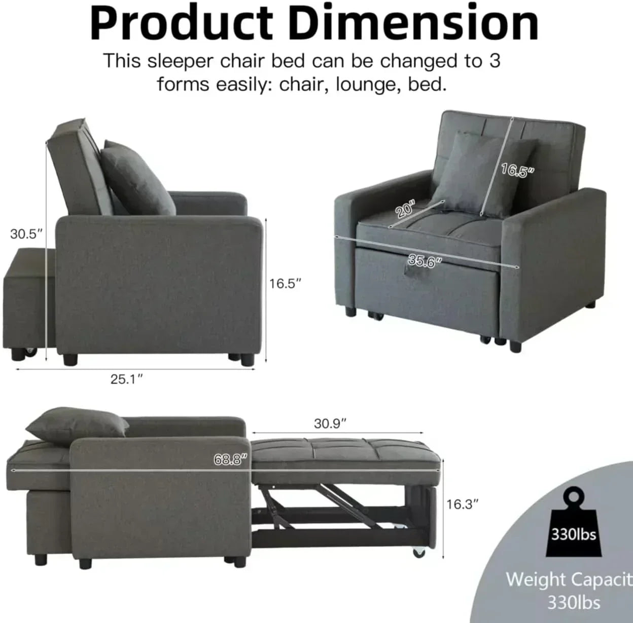 Sofa Bed Chair Convertible Sleeper Sofa with Pull-Out Bed