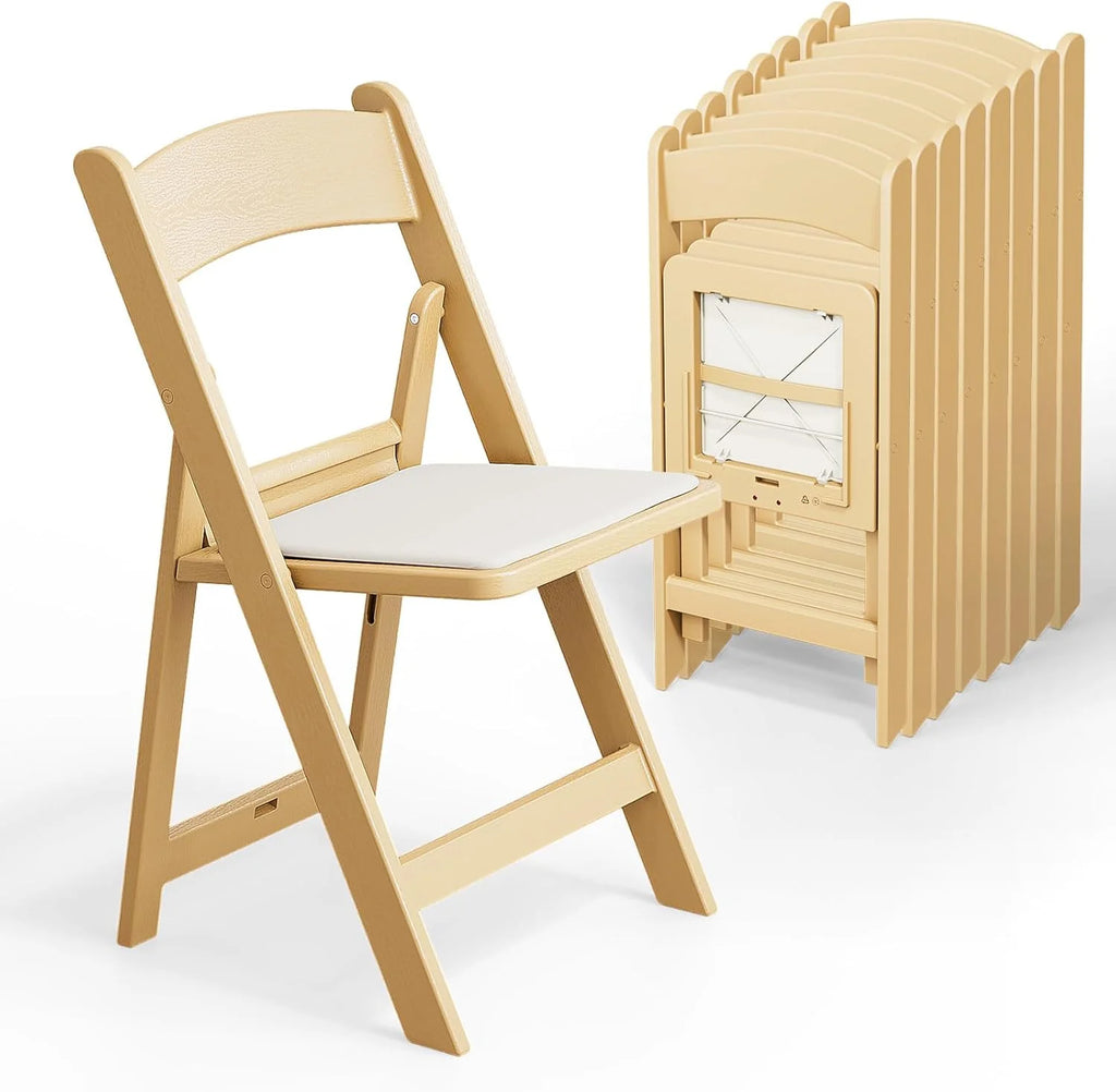 VINGLI Resin Folding Chair with Cushion Foldable Plastic Chair with Comfortable Cushioned Seat