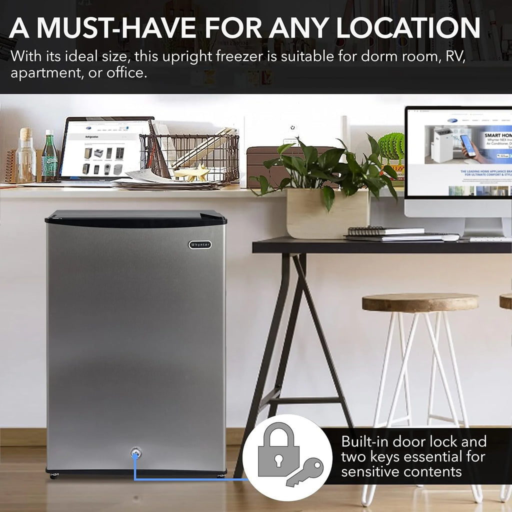 Whynter CUF-112SS Mini, Energy Star Rated Small Upright Freezer with Lock, Stainless Steel -1.1 Cubic Feet